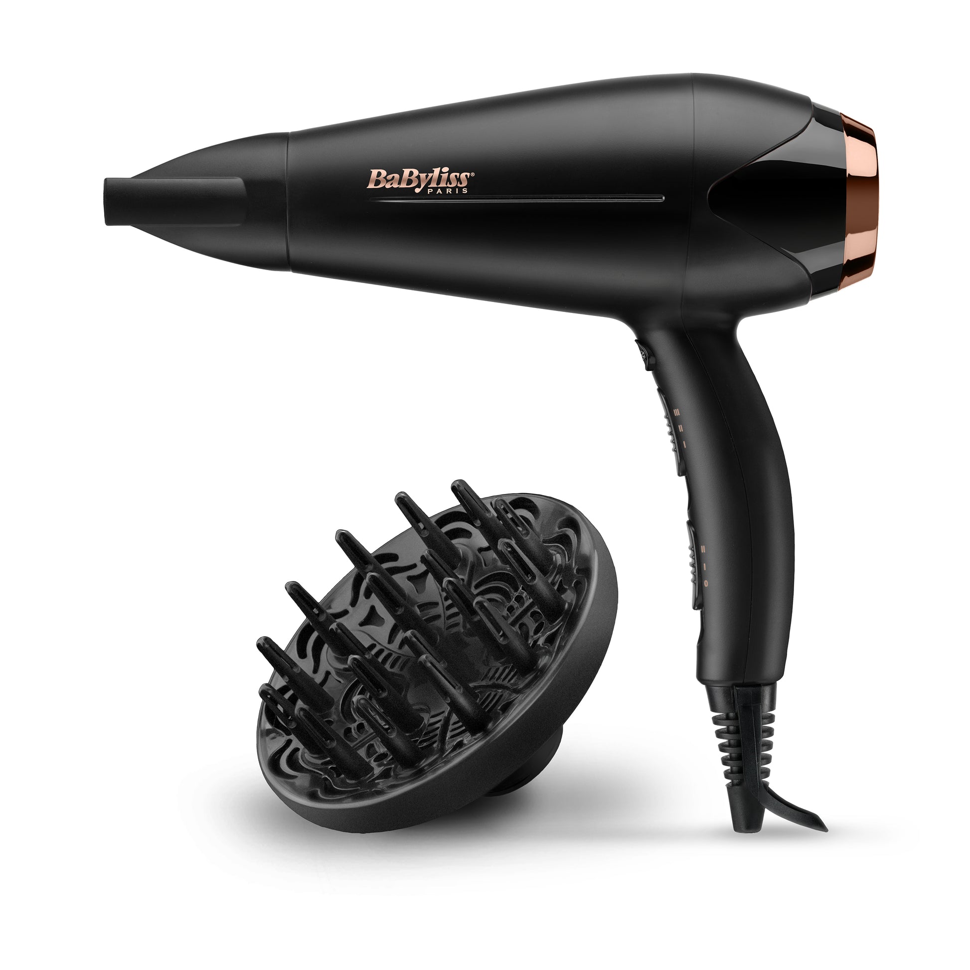 BaByliss Haartrockner D570DE – 2200 W, Ionenfunktion, Keramik-Heizsystem, 2 Geschwindigkeiten, 3 Heizstufen – Schwarz