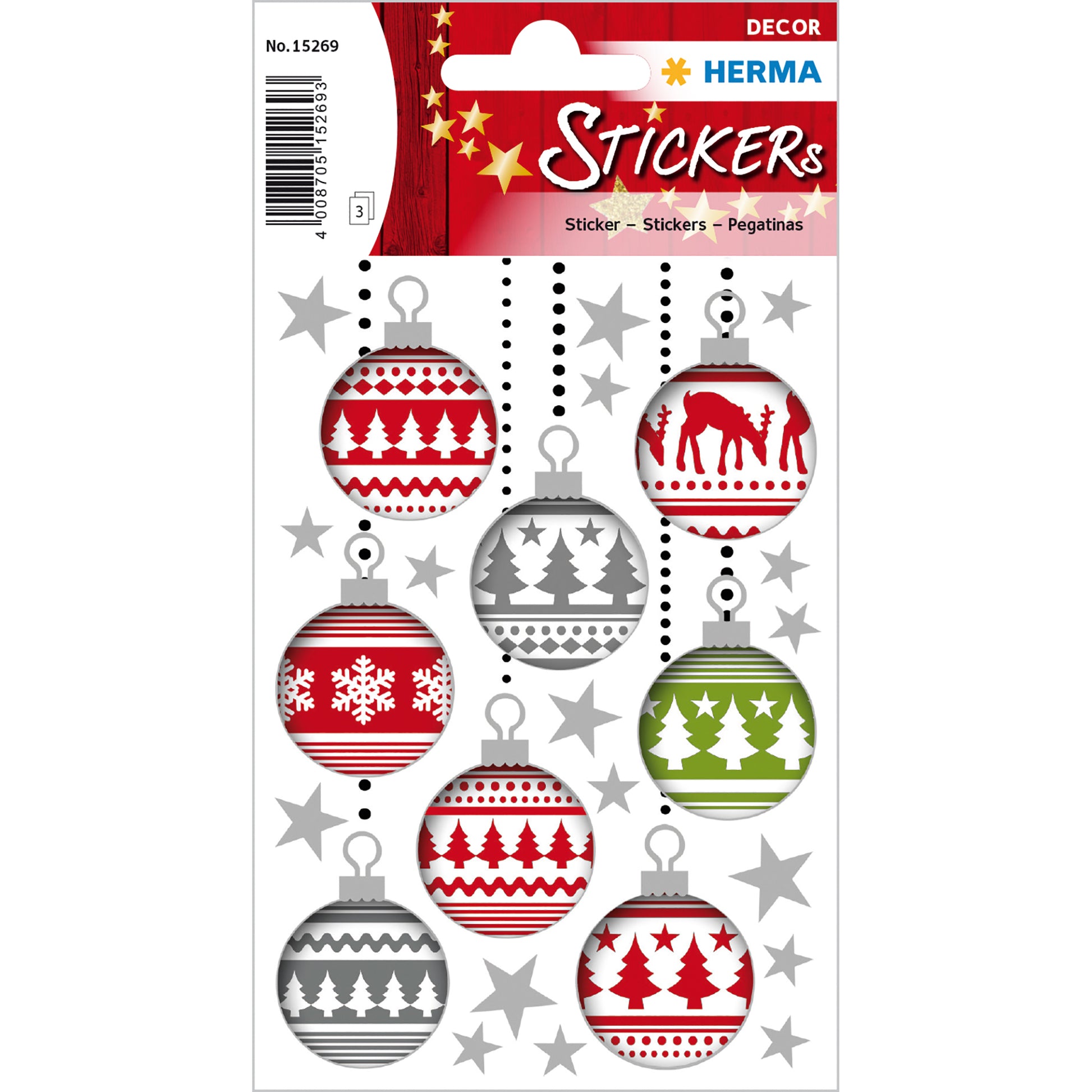 HERMA Geschenketiketten – Christbaumkugeln – 24 Etiketten – permanent, Papier – Bogen 84 × 120 mm