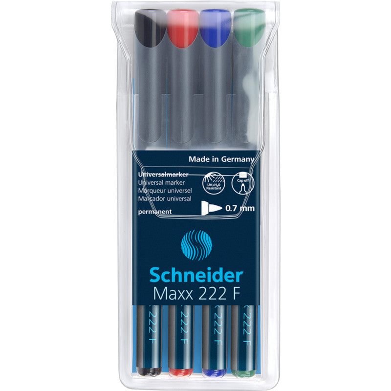 Schneider Schreibgeräte Schneider Maxx 222 Permanentmarker – Feine Spitze – Mehrfarbig, 4er-Set