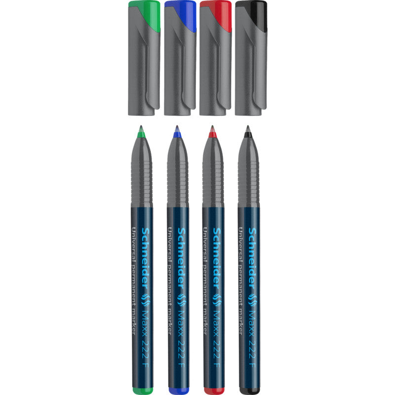 Schneider Schreibgeräte Schneider Maxx 222 Permanentmarker – Feine Spitze – Mehrfarbig, 4er-Set