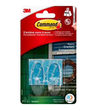 3M Haken – selbstklebend, für Aussenbereich – transparent – 0,9 kg – für Glas, gestrichene Wand, Holz