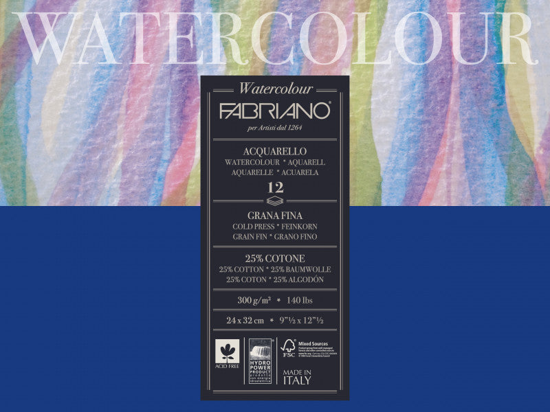Fabriano Aquarellblock – 36 × 48 cm – 300 g/m² – 20 Blatt, Weiss, Kaltgepresst