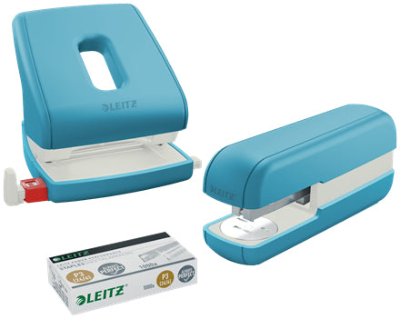 Leitz Bürolocher 50040061 – 2-Loch, Lochabstand 80 mm, 30 Blatt, bis A4, Ø5,5 mm – Blau – Metall