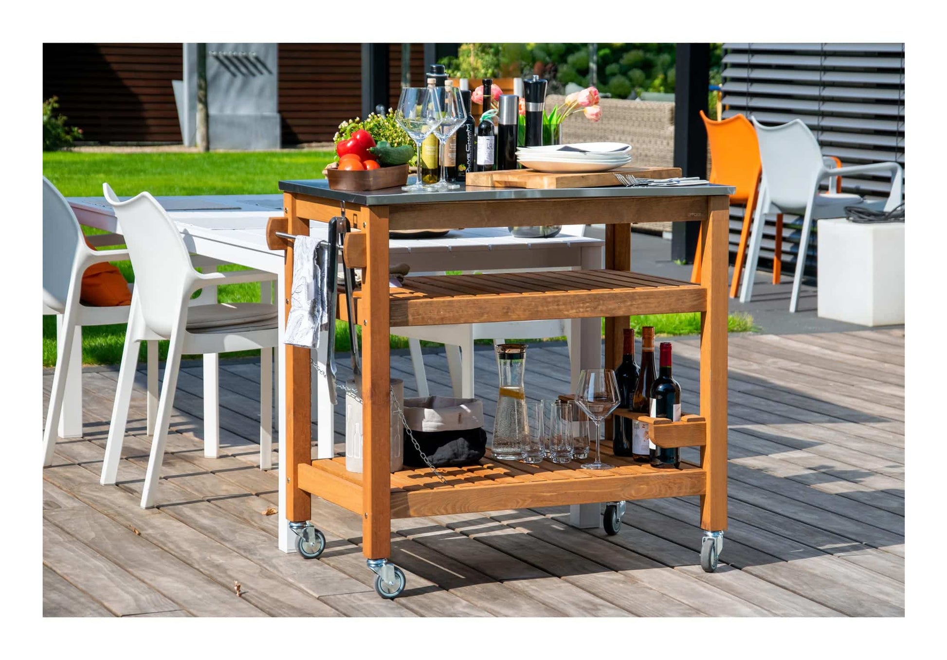 Dobar Beistellwagen 1-teilig – Braun – Pinienwald – Tisch 94 × 58 × 90 cm – für draussen