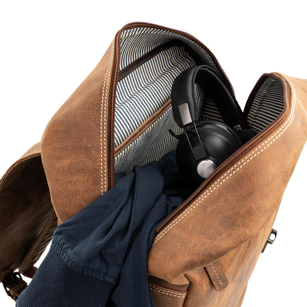 Dörr Kamerarucksack Kapstadt – 170 × 430 × 320 mm, 20 l – Herausnehmbares Kamerafach – Leder, Cognac