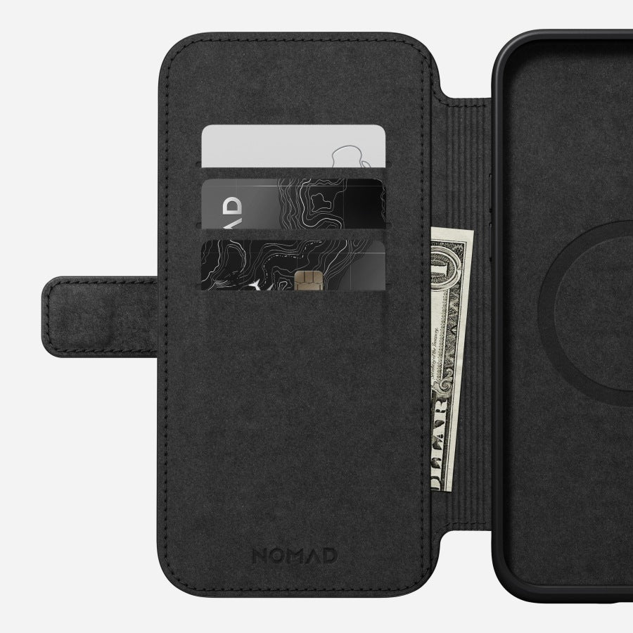 Nomad Booklet-Hülle – für Apple iPhone 15 Plus – Braun – Leder – MagSafe-kompatibel, mit Kartenfach