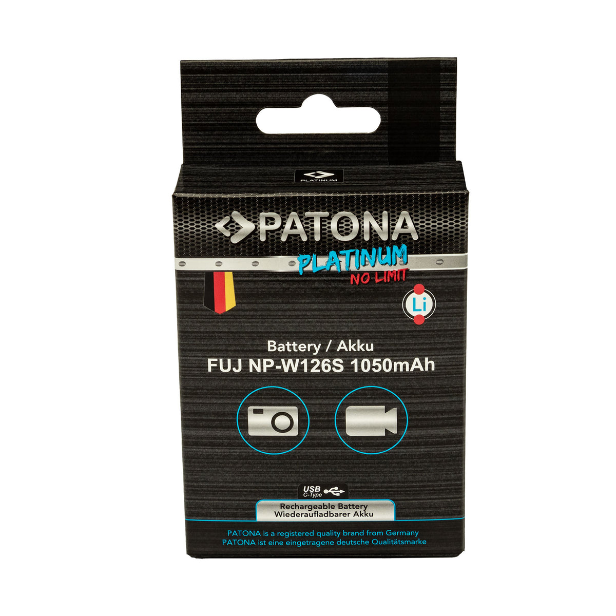 PATONA Platinum Akku (Li-Ion) 1050 mAh, 7,2 V – USB-C-Eingang 1,2 A – für Fujifilm NP-W126S, X-H1, X-Pro3 und andere