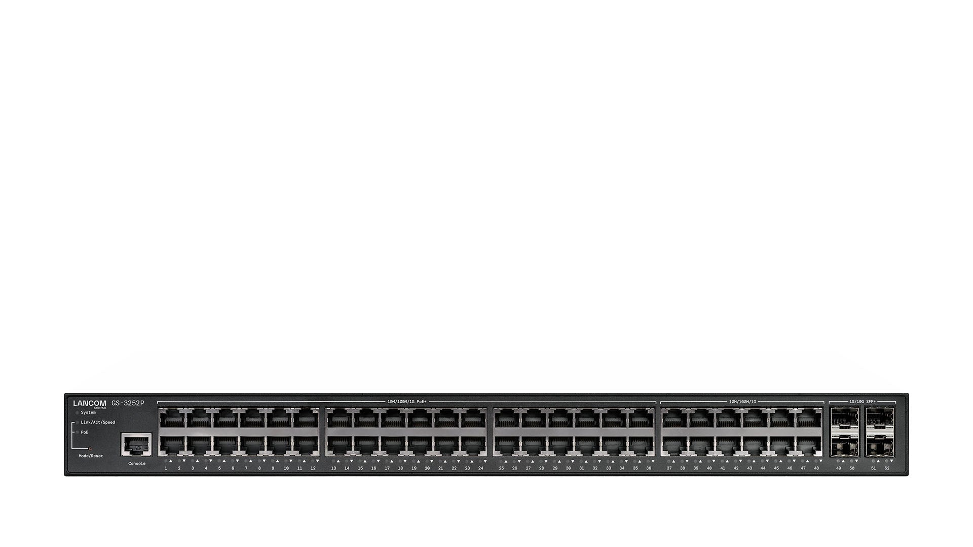 LANCOM Systems LANCOM GS-3252P – Managed Switch – 48×GbE, 4×SFP+, L3, PoE+ 370 W, 1U