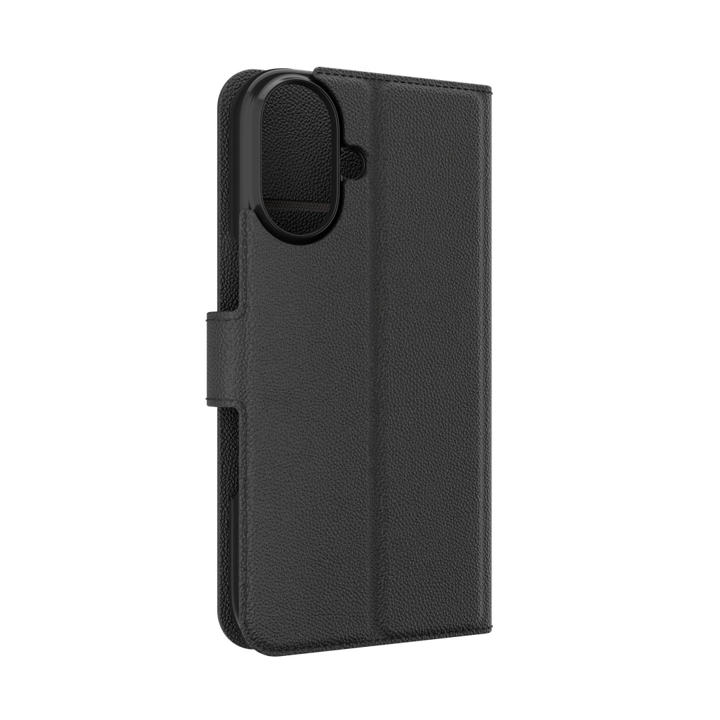 IFROGZ Defence Folio – für Apple iPhone 16, mit Ständer, mit 3 Kartenfächern, PU+PC, Schwarz