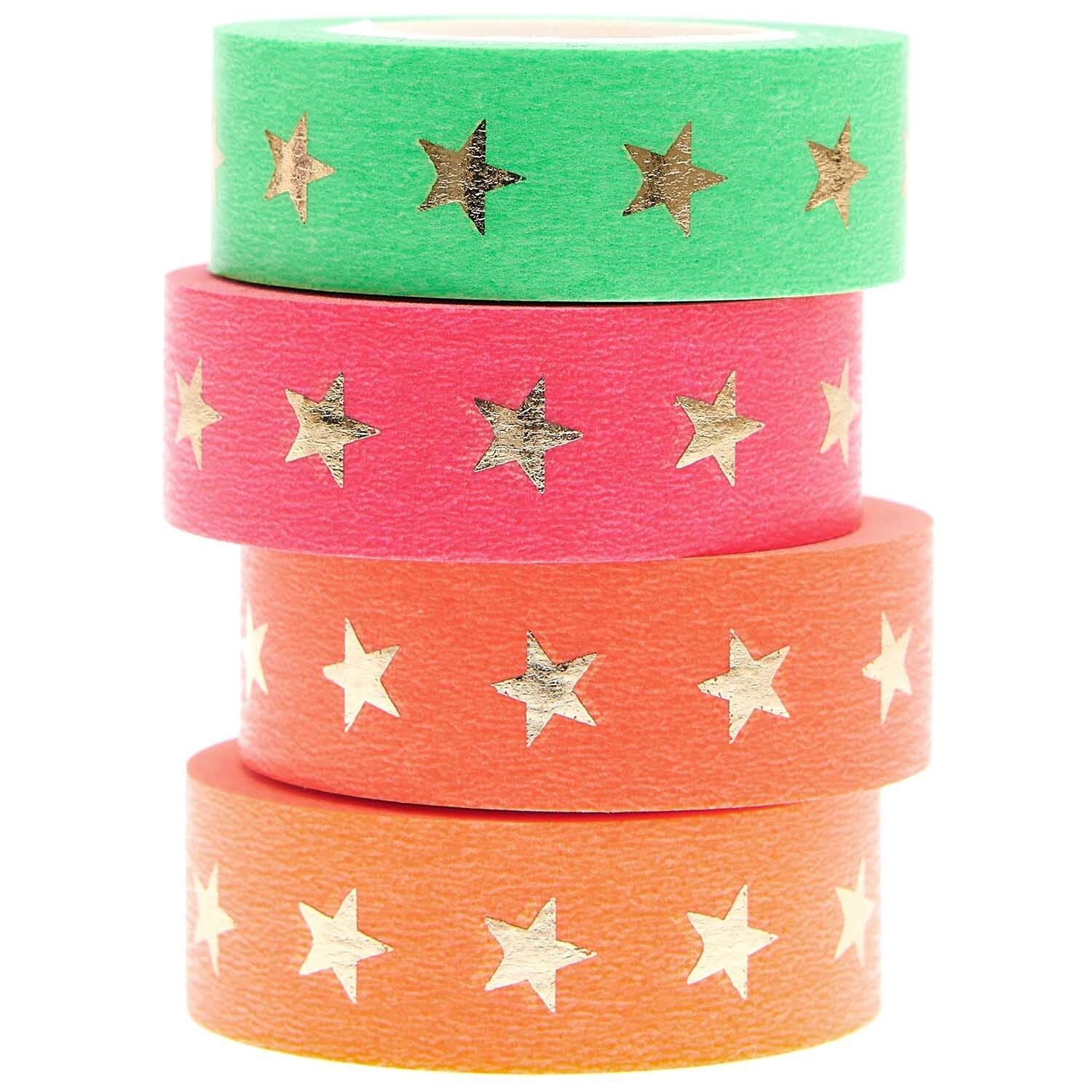 Rico Design Sterne Washi Tape Set – 15 mm × 10 m, mehrfarbig, Papier, wiederablösbar, 4 Rollen