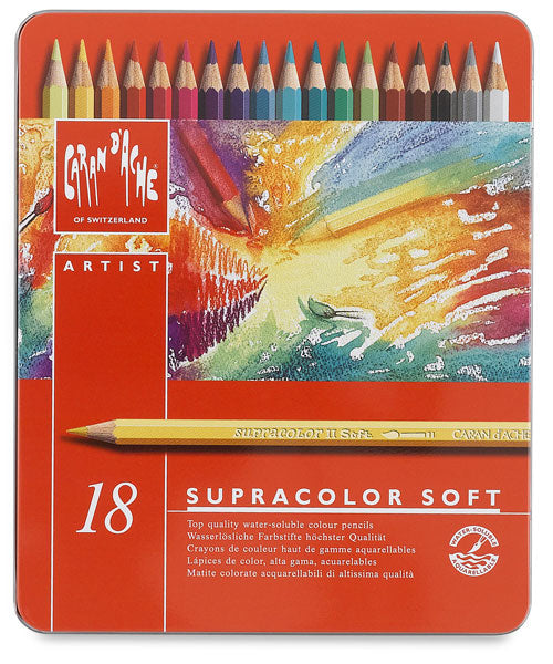 Caran d-Ache Caran d'Ache Aquarellfarbstifte Supracolor Soft – 18 Farben, im Metalletui, Ø 3,8 mm, FSC