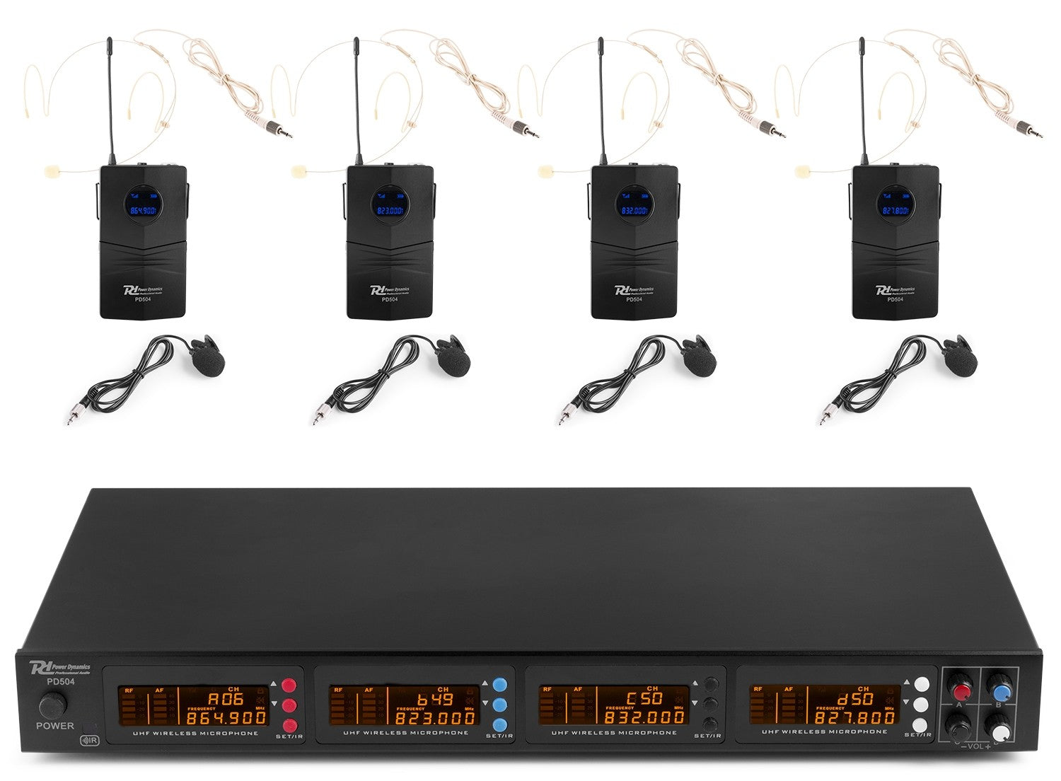 Power Dynamics PD504B Lavalier-Mikrofon 4er-Set – XLR, Kabellos, Niere, 60–18'000 Hz