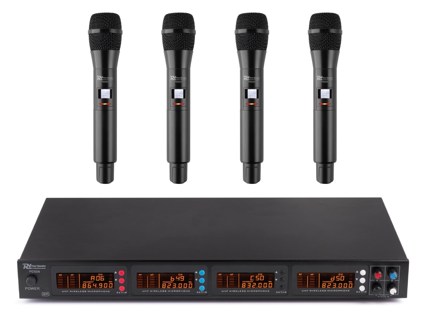 Power Dynamics PD504 Bühnenmikrofon 4er-Set – XLR/6,3 mm Klinke, Kabellos, Niere, 60–18'000 Hz