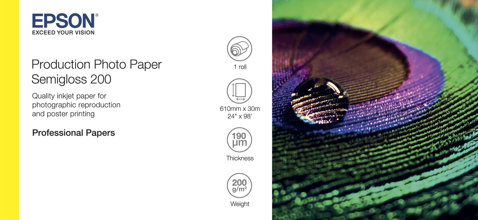 Epson Produktions-Fotopapierrolle – seidenglänzend, 610 mm × 30 m, 200 g/m², für Inkjet