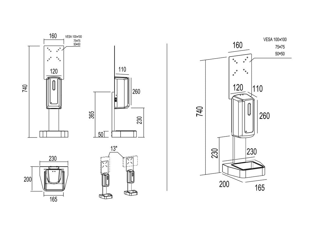 Multibrackets Automatischer Desinfektionsmittelständer – Standgerät – 1'000 ml, weiss, ABS