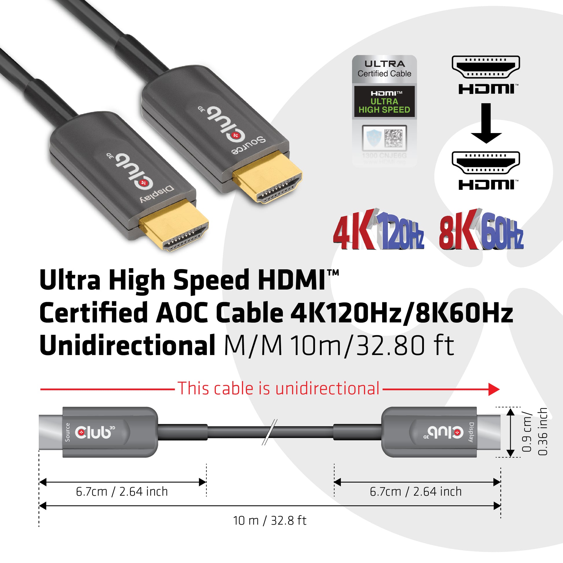 CLUB3D Club 3D HDMI-Kabel, Schwarz, CAC-1376, 1 Stück