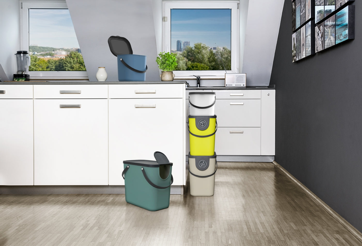 Rotho Albula Recyclingbehälter – 6 l – Recycling-Kunststoff, rund – Weiss