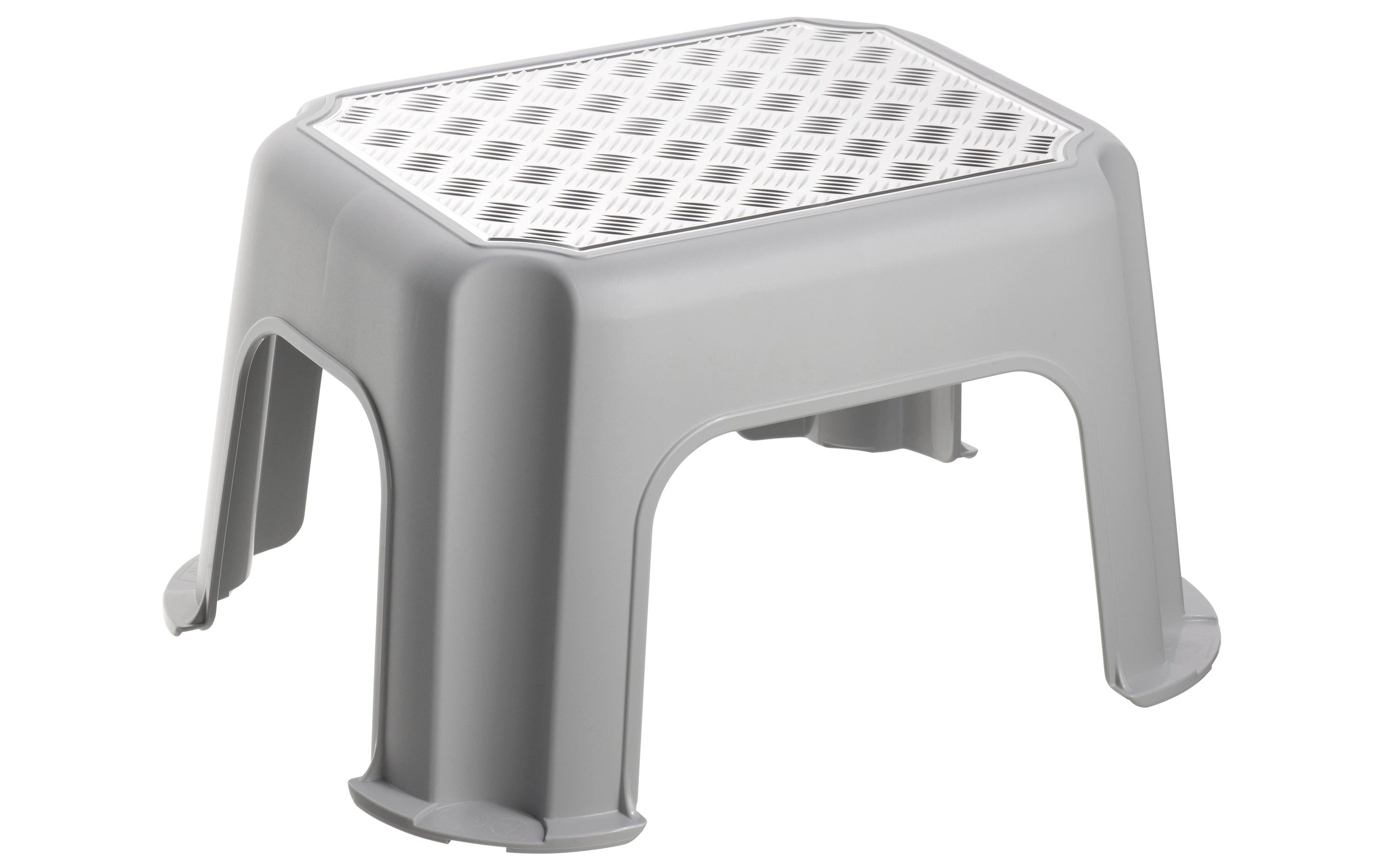 Rotho Paso Trittschemel – Recycling-Kunststoff – Grau/Silber – BPA-frei, Einstufig – 358 × 238 × 431 mm