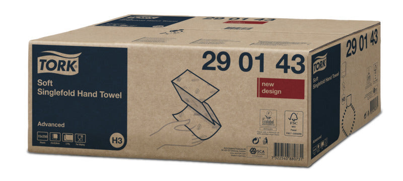 Tork Falthandtücher Z-Falz – 2-lagig, weiss – 226 × 230 mm – für H3 – Karton 15 × 250 Blatt