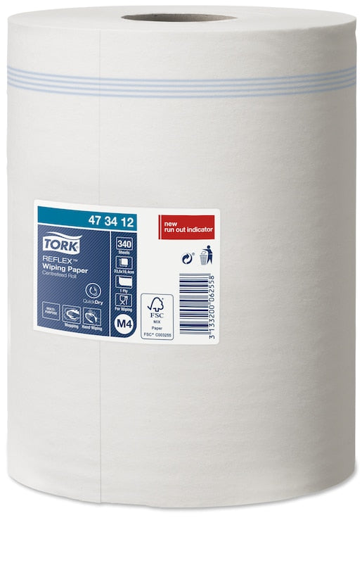 Tork Putzrolle Reflex – 1-lagig – 19,4 × 33,5 cm – 340 Blatt – weiss – 6 Rollen – für M4-Spender
