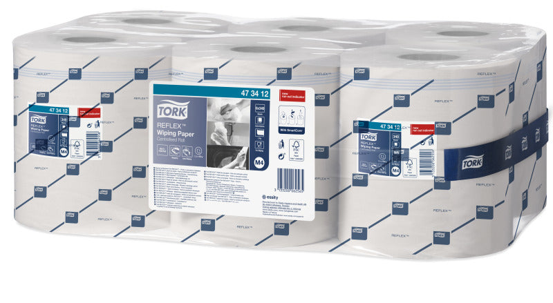 Tork Putzrolle Reflex – 1-lagig – 19,4 × 33,5 cm – 340 Blatt – weiss – 6 Rollen – für M4-Spender
