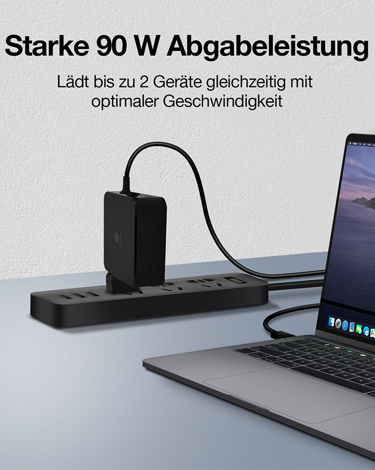 ICY BOX IB-PS101-PD USB-Ladegerät 90 W – USB-C×1, USB-A×1 – PD – für Laptop, Smartphone, Tablet