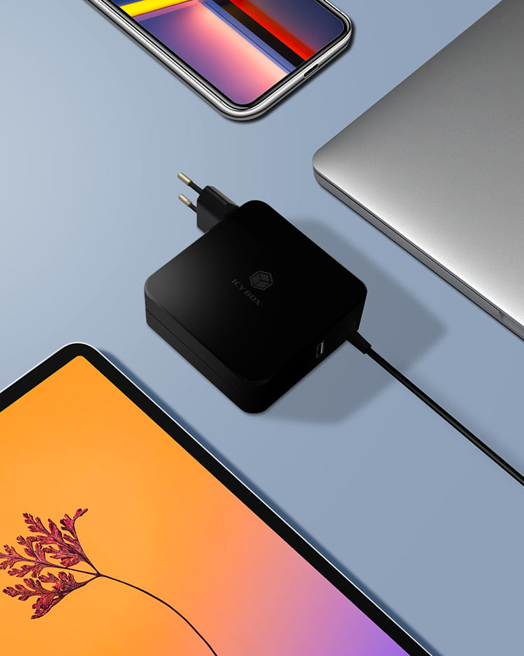 ICY BOX IB-PS101-PD USB-Ladegerät 90 W – USB-C×1, USB-A×1 – PD – für Laptop, Smartphone, Tablet