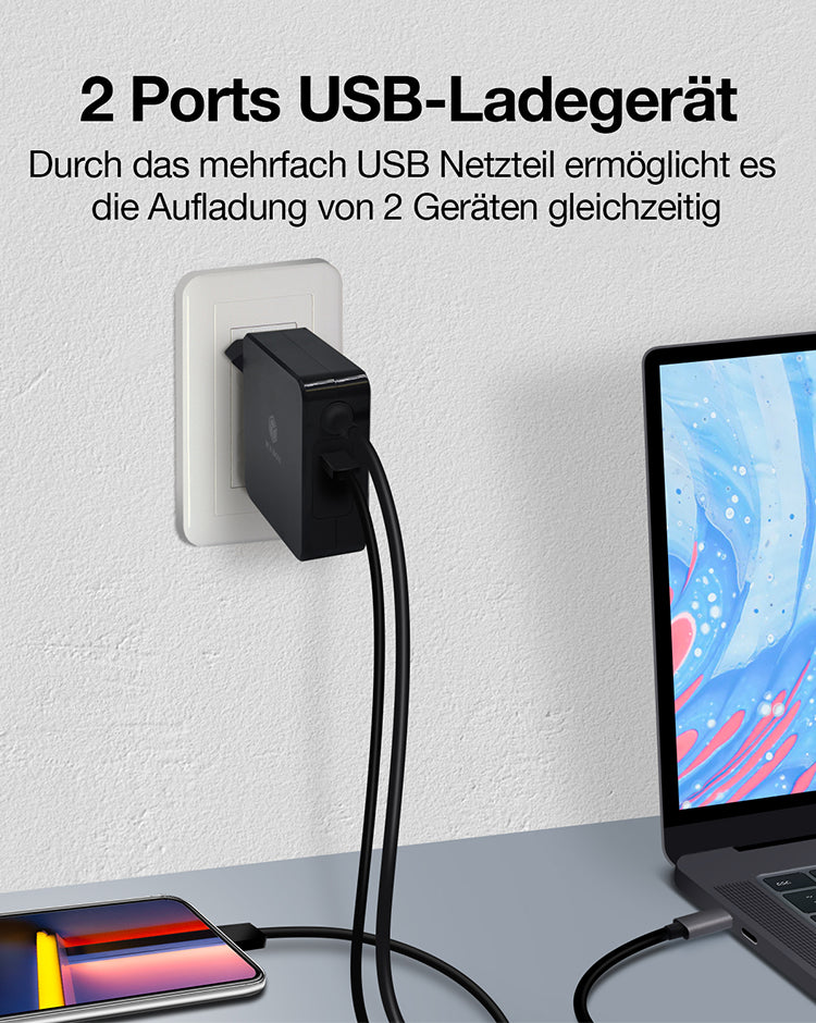 ICY BOX IB-PS101-PD USB-Ladegerät 90 W – USB-C×1, USB-A×1 – PD – für Laptop, Smartphone, Tablet