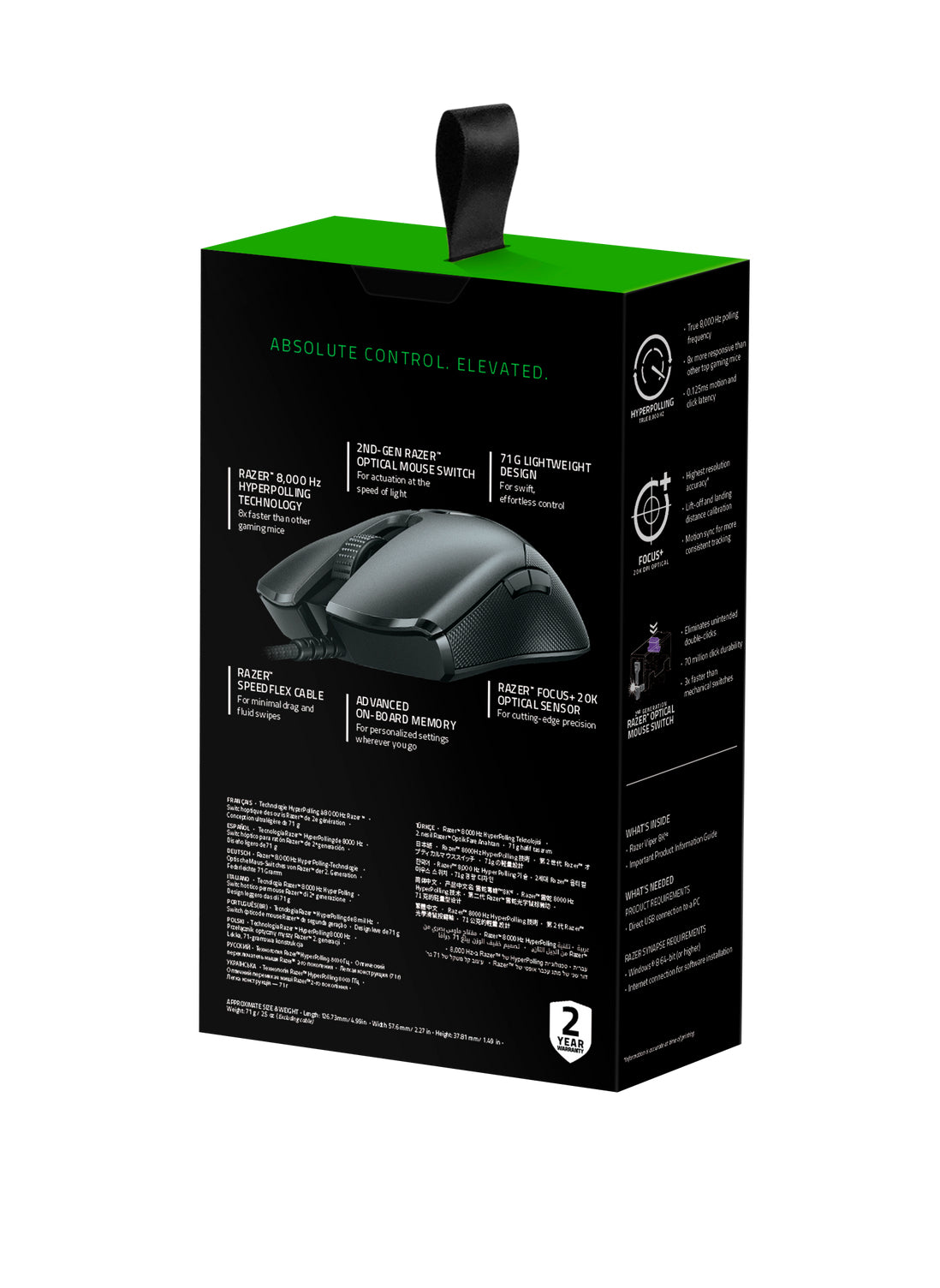 Razer Viper Gaming-Maus – kabelgebunden, USB-A, 20'000 dpi, 8 Tasten, für Rechtshänder, Beleuchtung, Schwarz