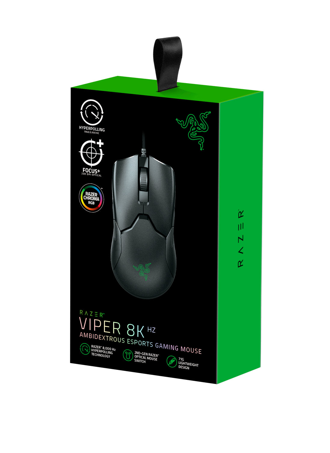 Razer Viper Gaming-Maus – kabelgebunden, USB-A, 20'000 dpi, 8 Tasten, für Rechtshänder, Beleuchtung, Schwarz