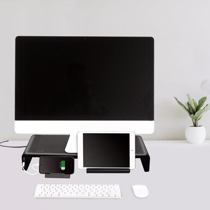 LogiLink BP0141 – Monitor-Tischständer – bis 25 kg – höhenverstellbar, USB-Hub – Schwarz