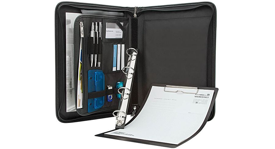 Wedo Elegance Konferenzmappe, für A4, 4 Ringe (herausnehmbar) – Kunstleder/Nylon – Schwarz