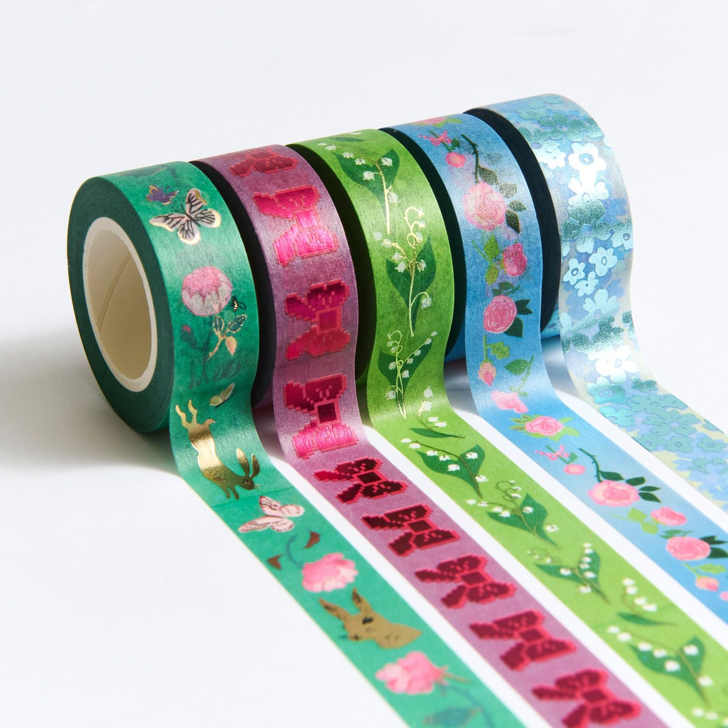 Rico Design La Vie En Rose Washi Tape – 15 mm × 10 m, mehrfarbig, Papier, wiederablösbar, 5 Rollen