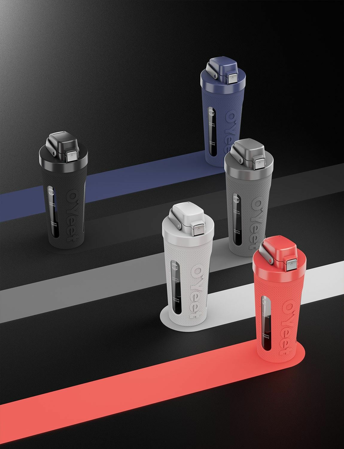 OYeet S2 Shaker 700 ml – auslaufsicher, Silikon, Druckknopfdeckel, Navy