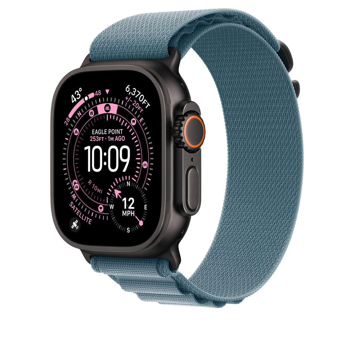 Apple Alpine Loop – Titan Schwarz, Hellblau, M, für Apple Watch