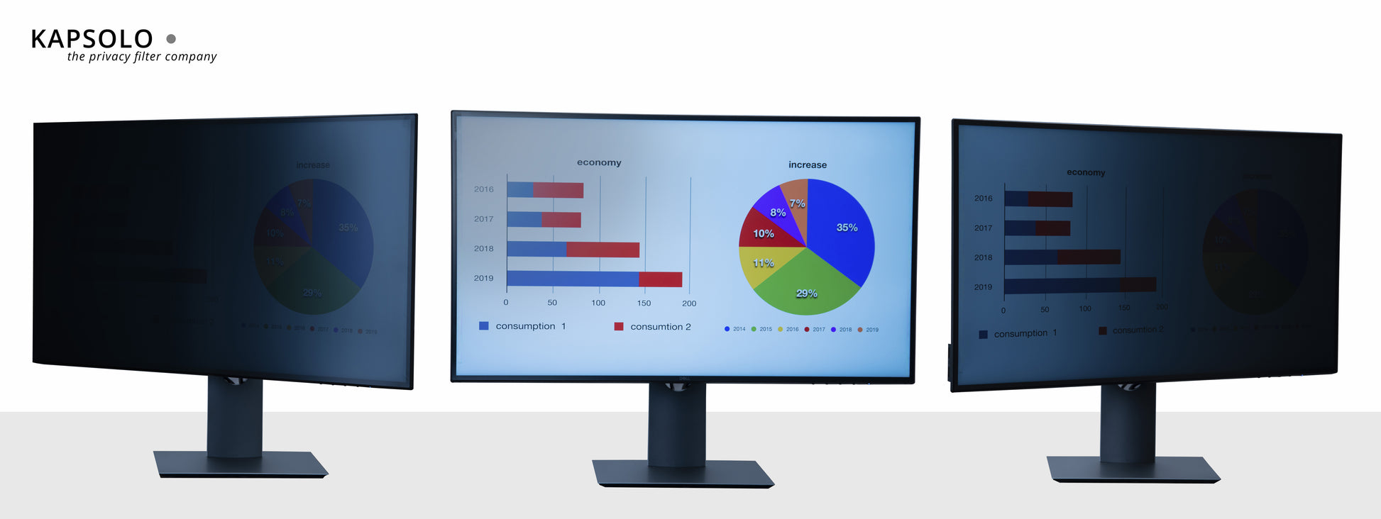 KAPSOLO Blickschutzfilter für Monitor 18,5", 16:9 – 410 × 231 mm, 2-Wege