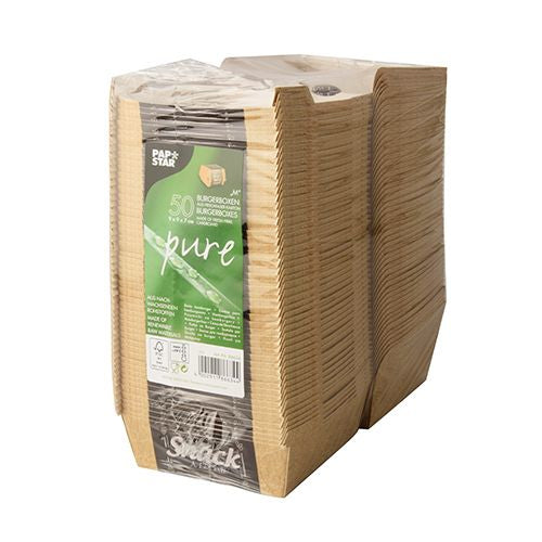 Papstar Burgerbox Pure Good Food, Papier/Karton – 90 × 90 × 68 mm, Braun – FSC – 50 Stk.