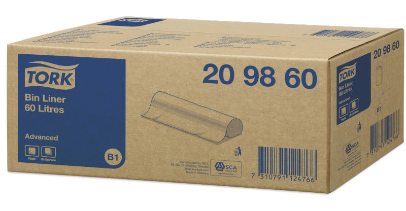 Tork Kehrichtsack – 60 l, Recycling-Kunststoff (55% PCR), Grün, 30 µm, 1 Rolle à 100 Stk