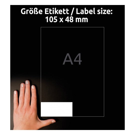 Avery Druckeretiketten, 105 mm × 48 mm, naturweiss, Altpapier, permanent, 120 Etiketten (10 Blatt)
