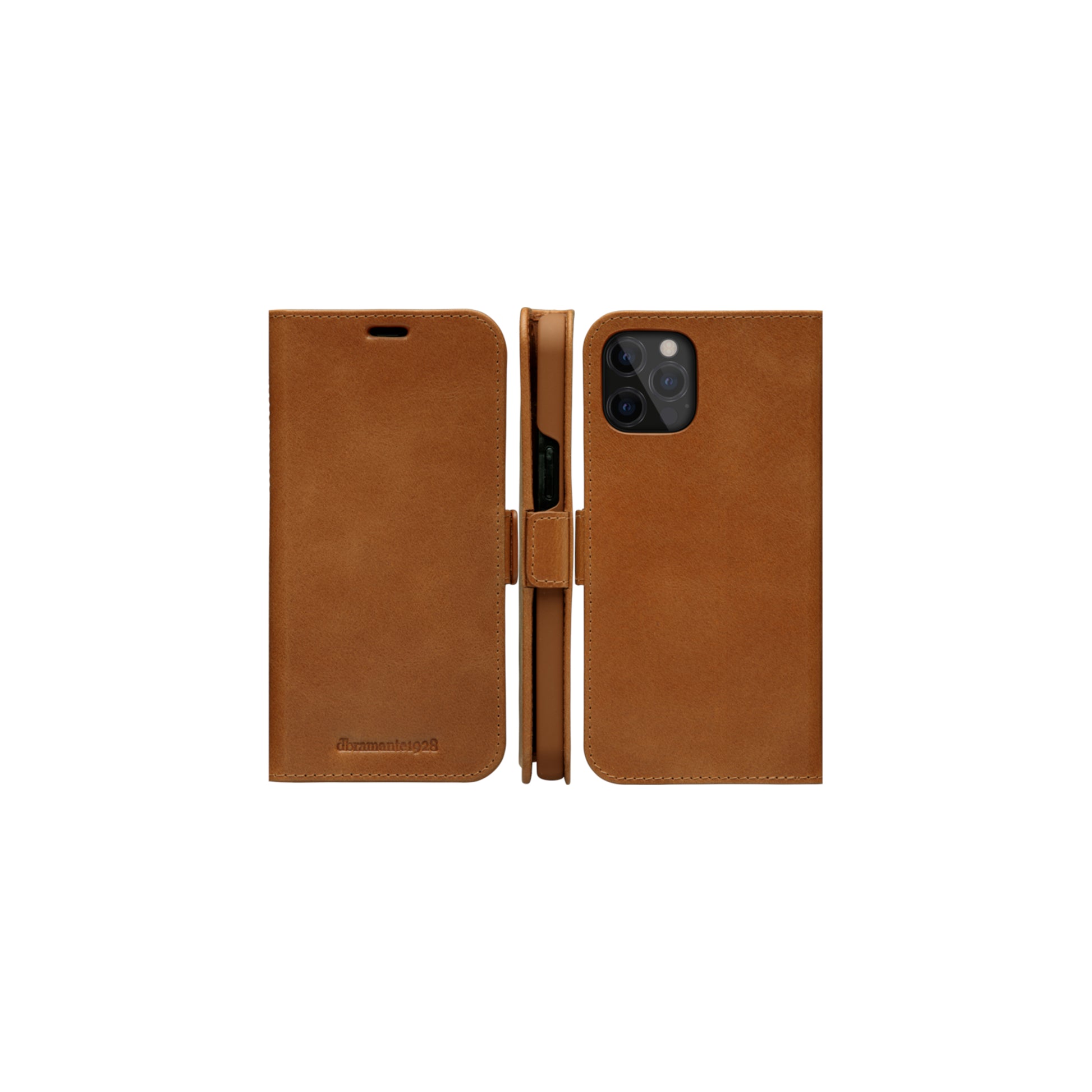 dbramante1928 Copenhagen Slim Wallethülle – für Apple iPhone 12/12 Pro, 3 Kartenfächer, Leder, Braun