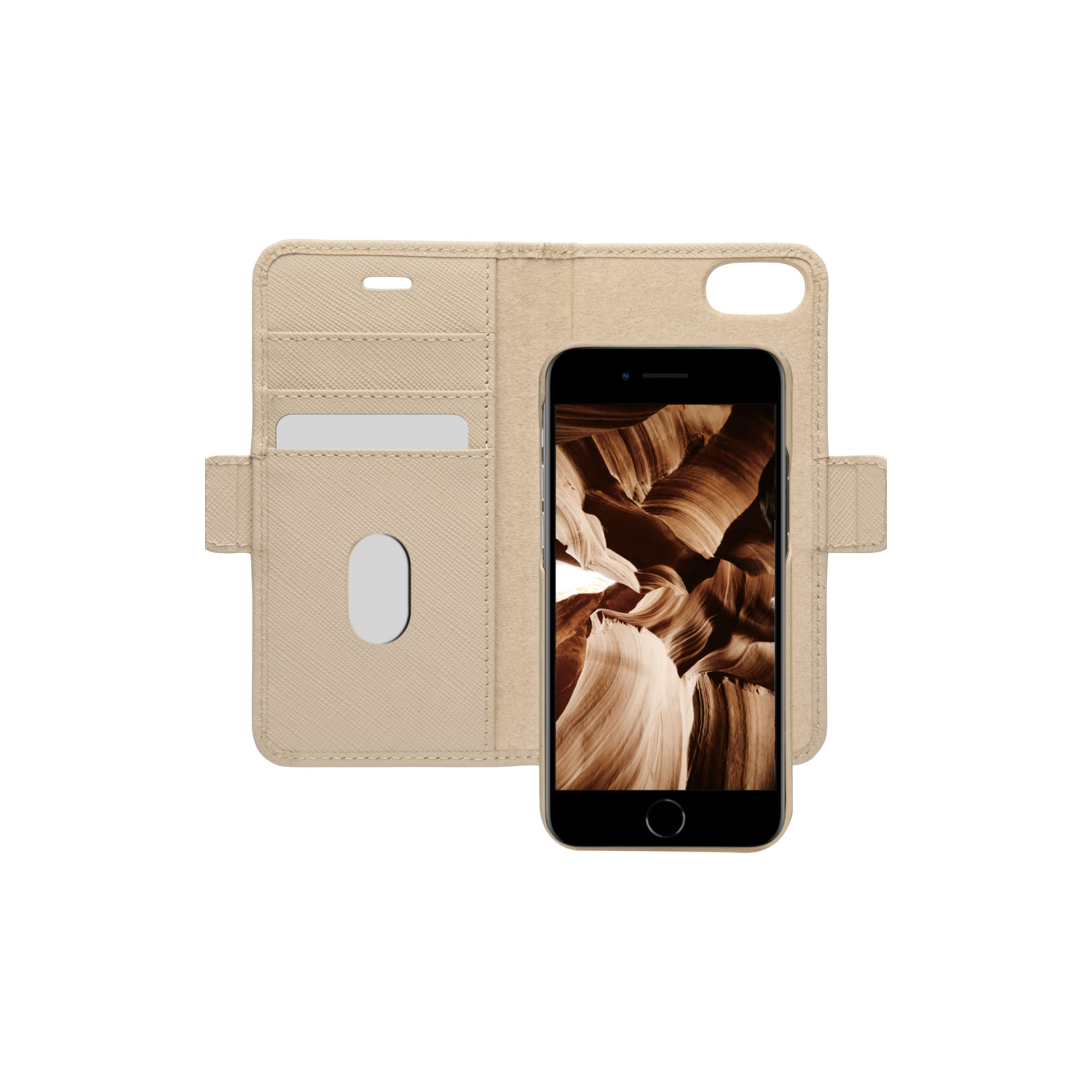 dbramante1928 New York – Wallethülle – für Apple iPhone SE/8/7, 3 Kartenfächer, Leder, Sand, Magnetverschluss