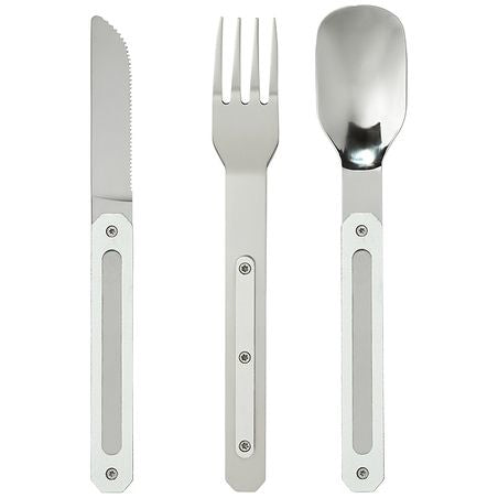 Akinod Straight Camping-Besteck-Set – 3-teilig, 18 cm, Edelstahl, Kunststoffgriff, Mehrfarbig