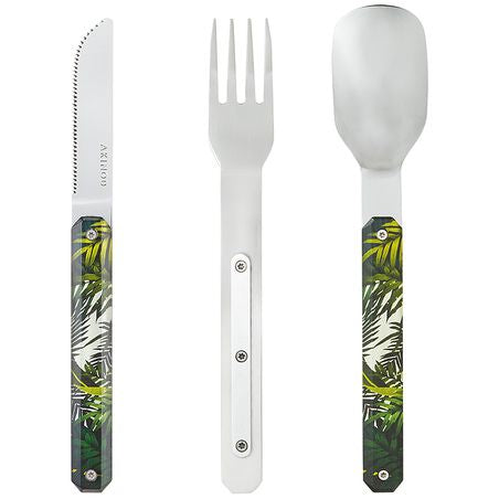 Akinod Straight Camping-Besteck-Set – 3-teilig, 18 cm, Edelstahl, Kunststoffgriff, Mehrfarbig