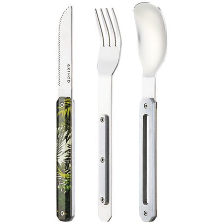 Akinod Straight Camping-Besteck-Set – 3-teilig, 18 cm, Edelstahl, Kunststoffgriff, Mehrfarbig