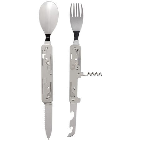 Akinod A02M00018 Camping-Besteck-Set – 10 cm, Edelstahl, Kunststoffgriff, Mehrfarbig
