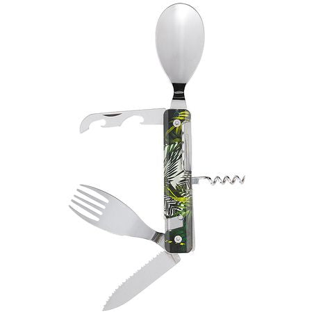 Akinod A02M00018 Camping-Besteck-Set – 10 cm, Edelstahl, Kunststoffgriff, Mehrfarbig