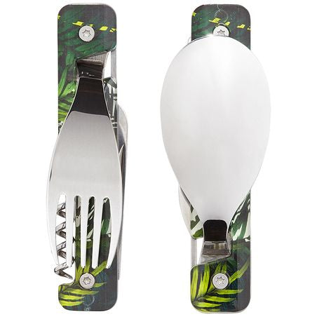Akinod A02M00018 Camping-Besteck-Set – 10 cm, Edelstahl, Kunststoffgriff, Mehrfarbig