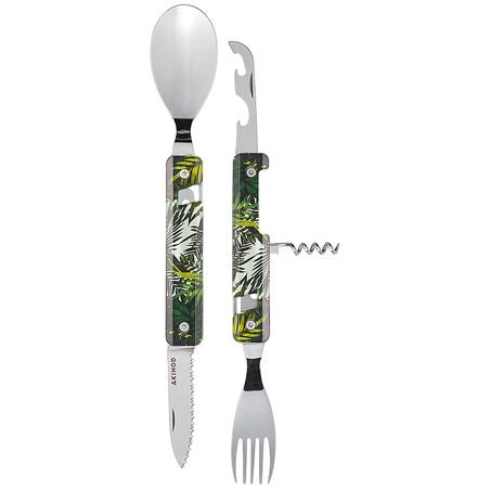 Akinod A02M00018 Camping-Besteck-Set – 10 cm, Edelstahl, Kunststoffgriff, Mehrfarbig