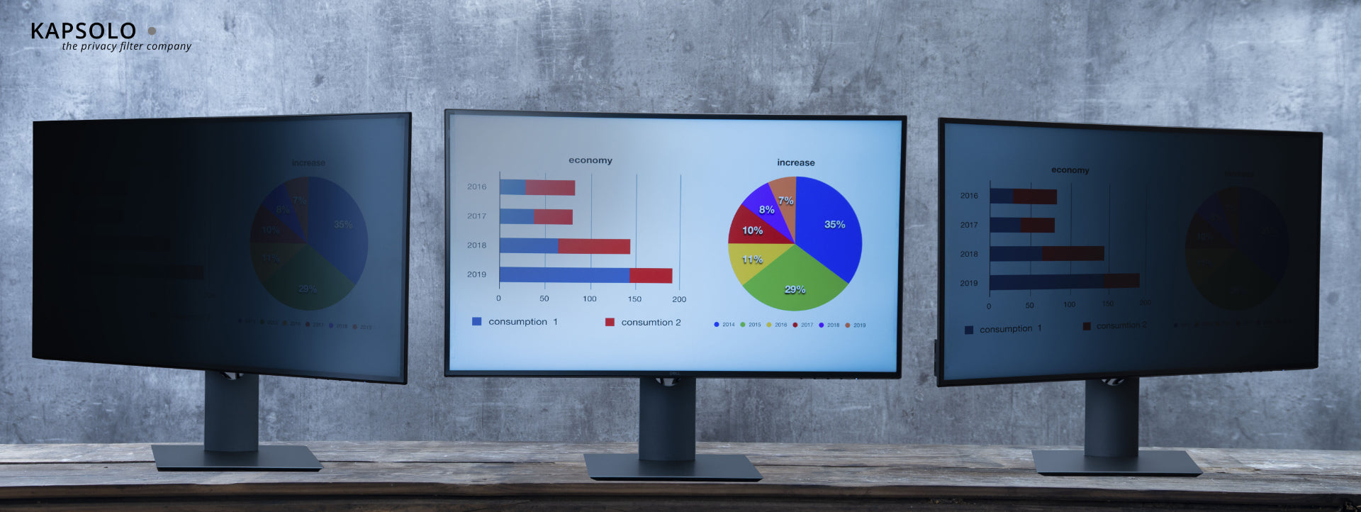 KAPSOLO Blickschutzfilter für Monitor 18,5", 16:9 – 410 × 231 mm, 2-Wege