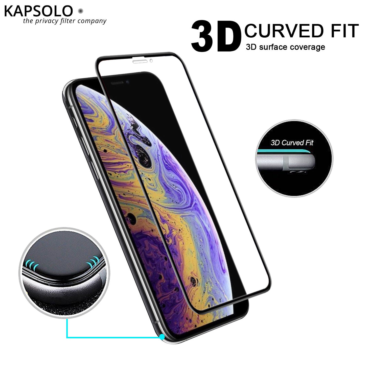 KAPSOLO Displayschutz (Panzerglas), Full Cover – für iPhone 8 Plus – mit Applikator